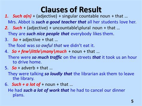 clauses of result|clauses of result examples.